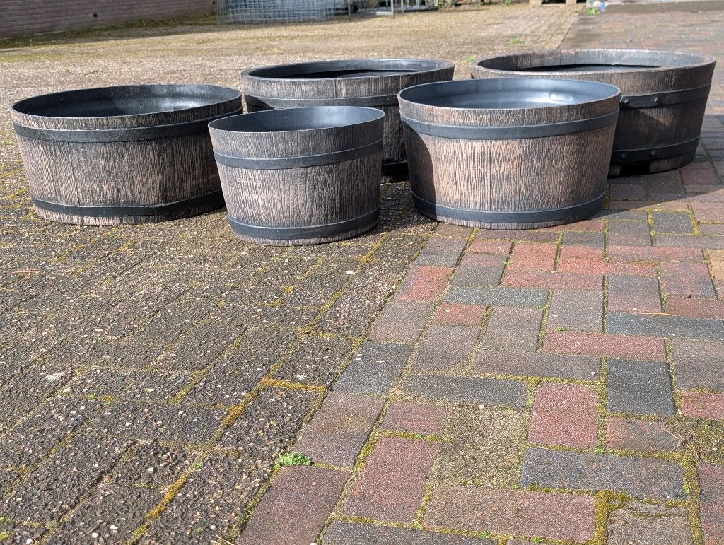 Plantenbakken, bloembak van kunststof houtlook, SPOTGOEDKOOP, Ophalen, Kunststof, Minder dan 30 cm, Rond