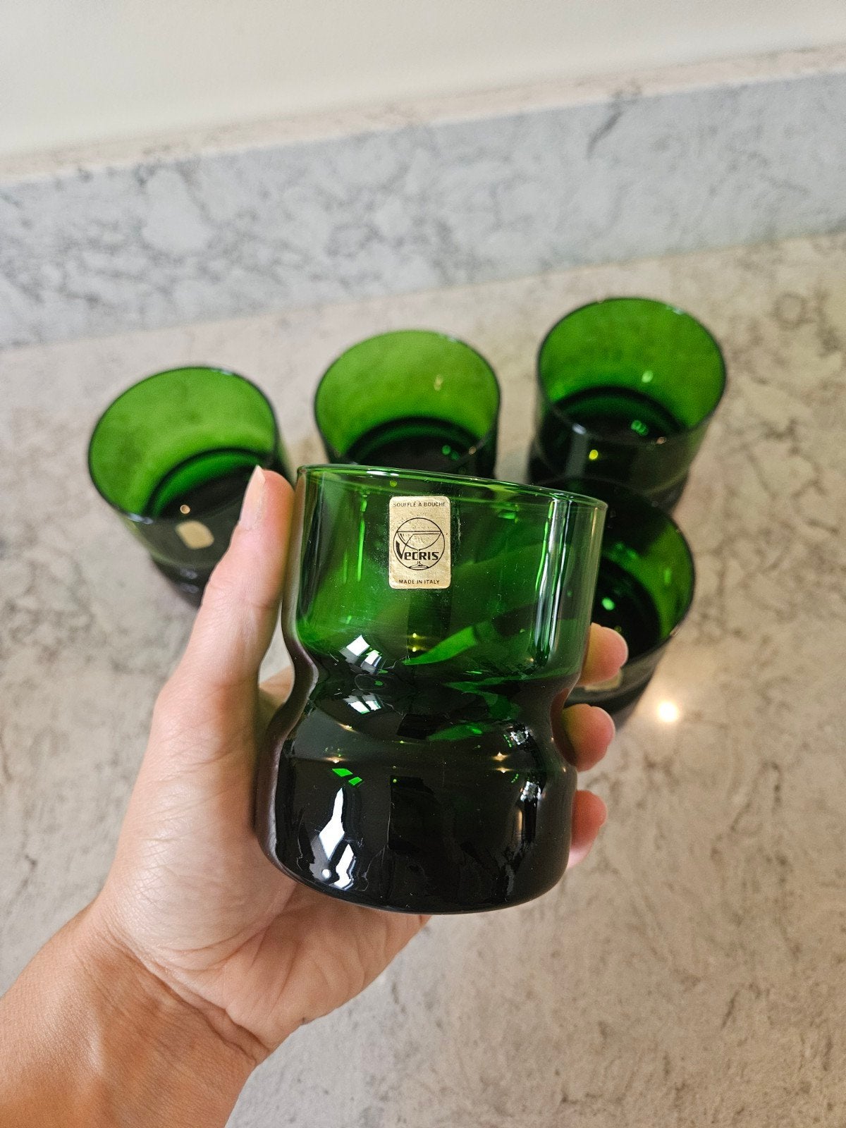 70s Italiaanse smaragdgroene glazen handgeblazen Vecris, Ophalen of Verzenden