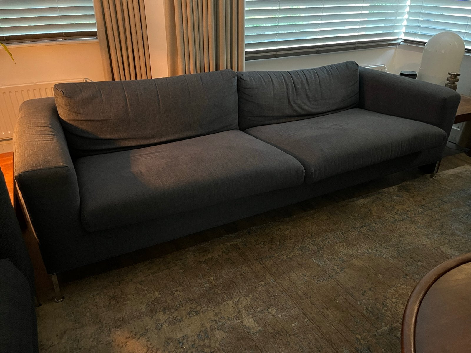 Living Divani bank - blauwe stof (geherstoffeerd), Ophalen, Gebruikt, Minder dan 75 cm, Rechte bank
