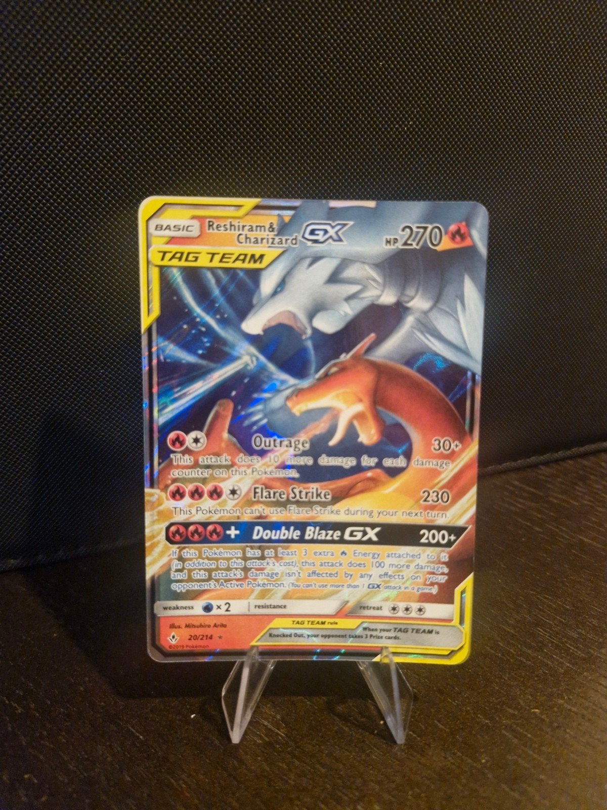 Pokémon Kaart Reshiram & Charizard GX TAG TEAM, Hobby en Vrije tijd, Ophalen of Verzenden, Zo goed als nieuw, Losse kaart, Foil