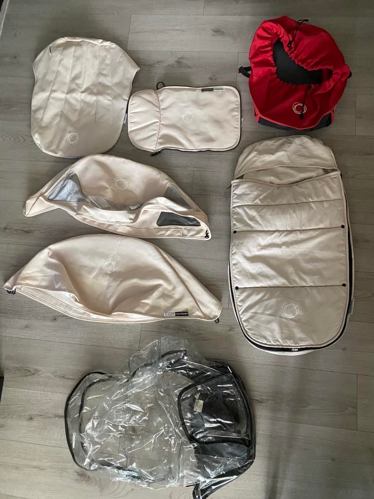 Bugaboo Cameleon accessoires set compleet – beige/rood, Ophalen of Verzenden, Gebruikt, Overige merken, Zonnekap