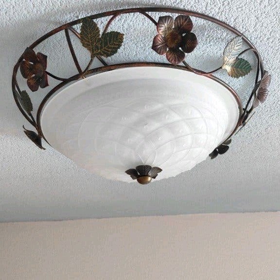 2 x mooie plafondlamp plafonniere smeedijzer. Ook voor LED., Ophalen, Glas