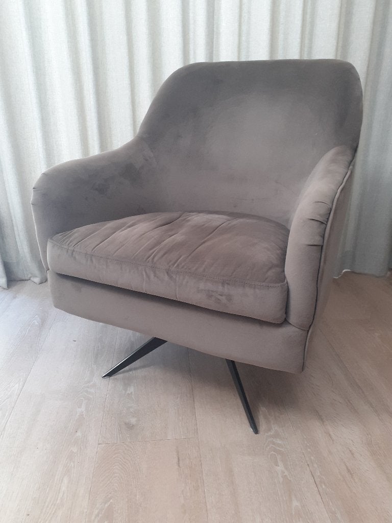 Riviera Maison Fauteuil grijs velours, Ophalen, 75 tot 100 cm, Zo goed als nieuw, Stof