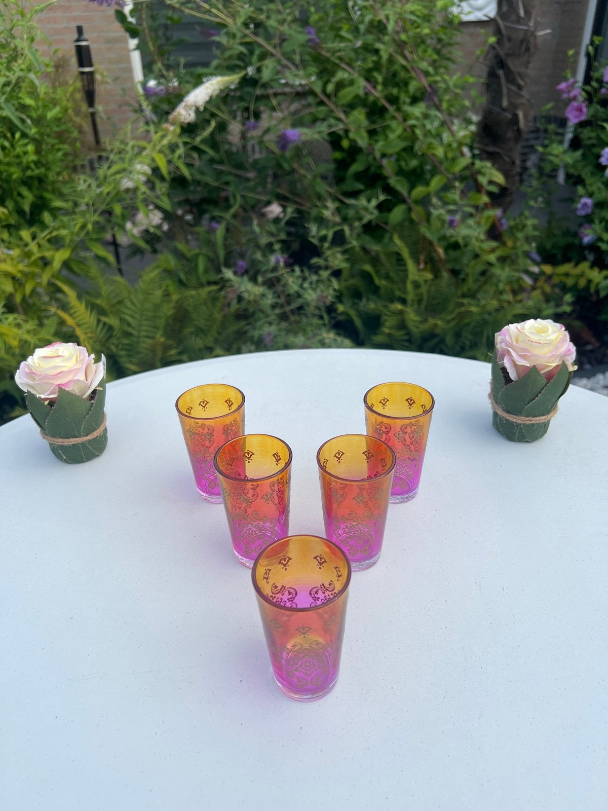 Set van 6 Marokkaanse theeglazen - Oranje/Paars, Antiek en Kunst, Antiek | Glas en Kristal, Ophalen of Verzenden
