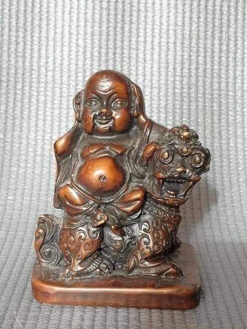 ​​Vintage beeld van polystone lachend Boeddha, Gebruikt, Ophalen of Verzenden, Bruin, Kunststof