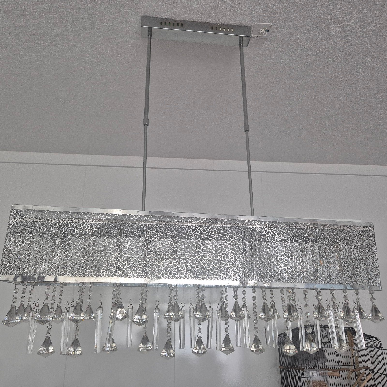 Moderne hanglamp met kristallen hangers, E14 (klein), Ophalen of Verzenden, Zo goed als nieuw, Modern, Luxe, Kristal