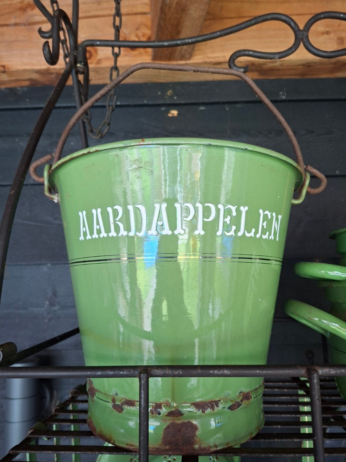 Vintage Groene Emaille Aardappel Emmer, Antiek en Kunst, Antiek | Emaille, Ophalen of Verzenden