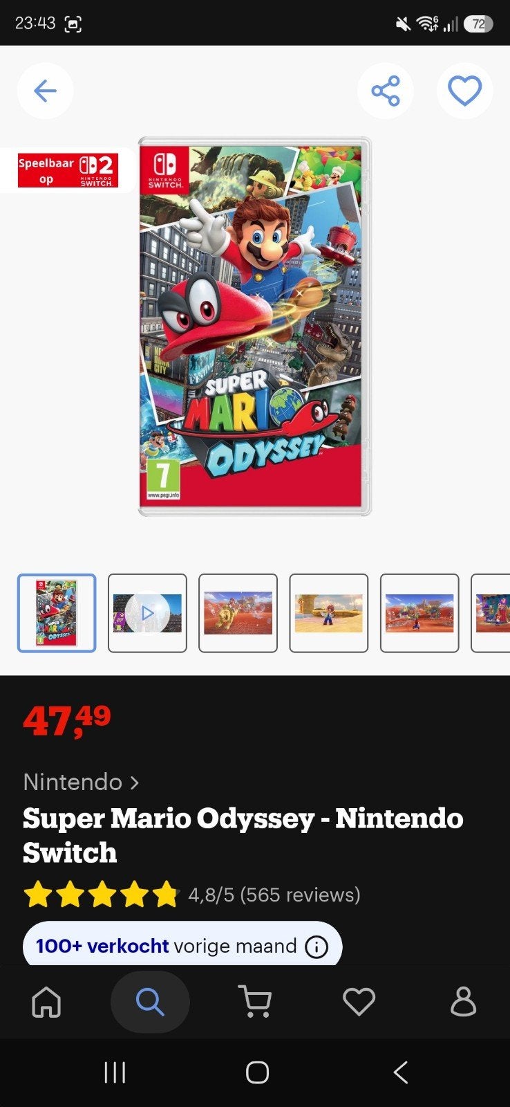 Super Mario Odyssey - Nintendo Switch, Gebruikt, 1 speler, Ophalen of Verzenden, Platform