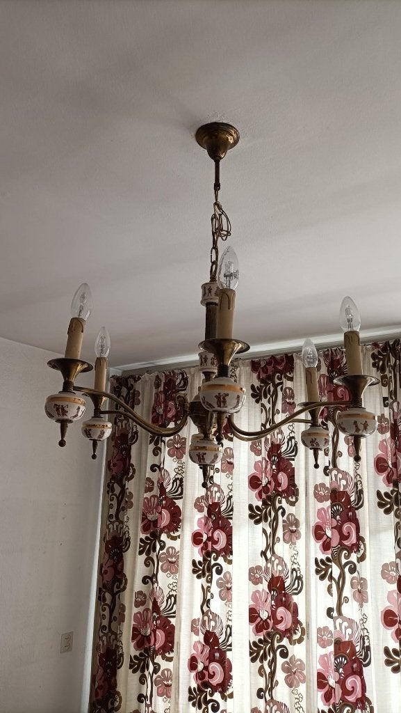 Vintage messing kroonluchter porseleinen, Ophalen