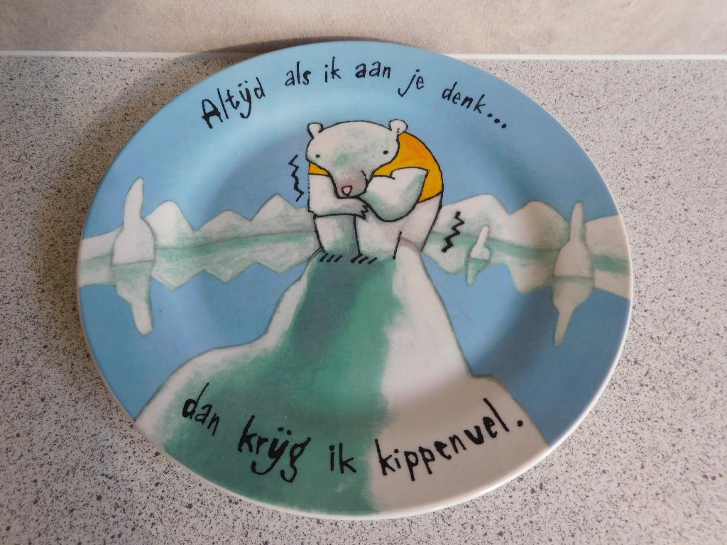 Bord 20,5 cm. IJsbeer Altijd als ik aanje denk Philip Hopman, Ophalen of Verzenden, Zo goed als nieuw, Bord(en), Overige stijlen