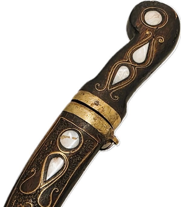 Arabische dolk met messing en inleg parelmoer., Verzamelen, Ophalen of Verzenden, Overige soorten, Overige gebieden, Mes of Dolk