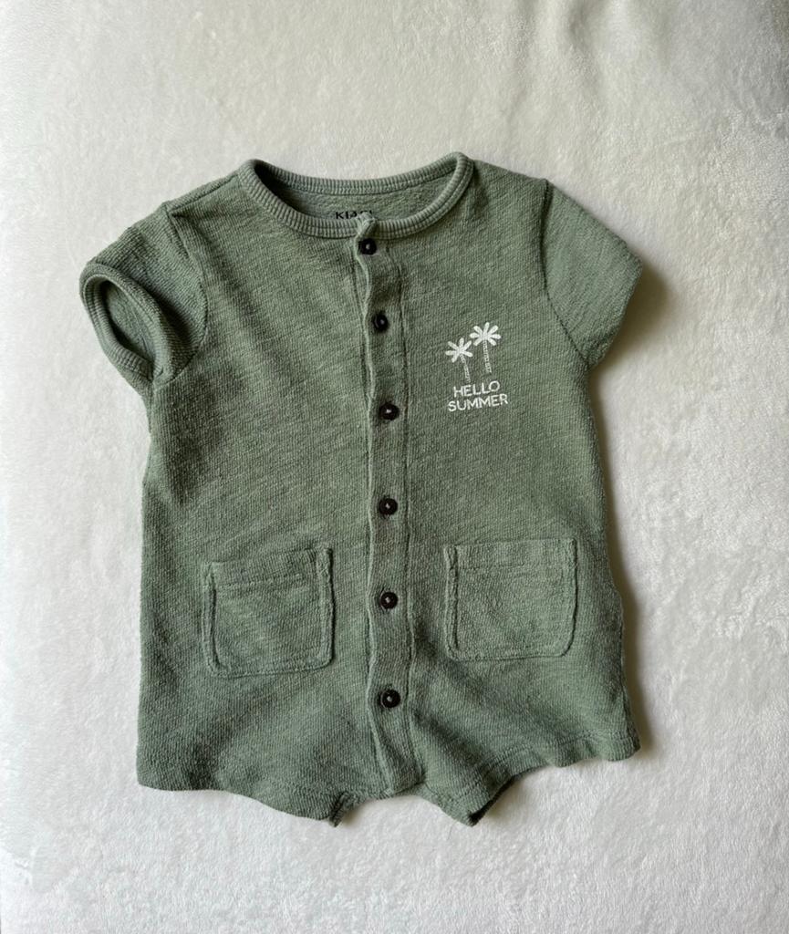Groen badstof boxpakje / romper / overall maat 62 - Kiabi, Ophalen of Verzenden, Zo goed als nieuw, Jongetje of Meisje, Pakje