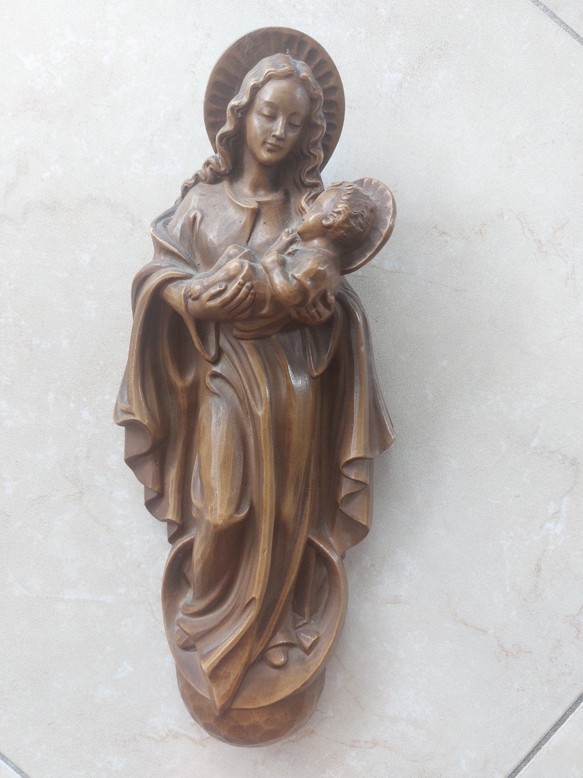 Gipsen Beeld: Maria met Jezus, Stralenkrans, 32 cm, Antiek en Kunst, Verzenden, Gips, 20 - 50 cm, Beeld