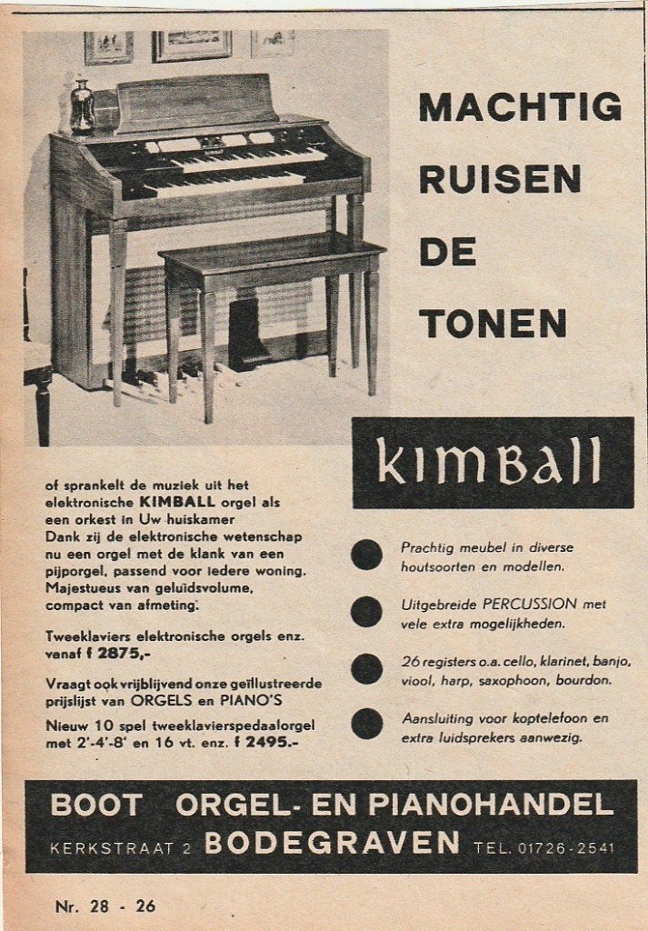 Retro reclame 1962 Kimball orgel machtige tonen, Verzenden, Overige typen