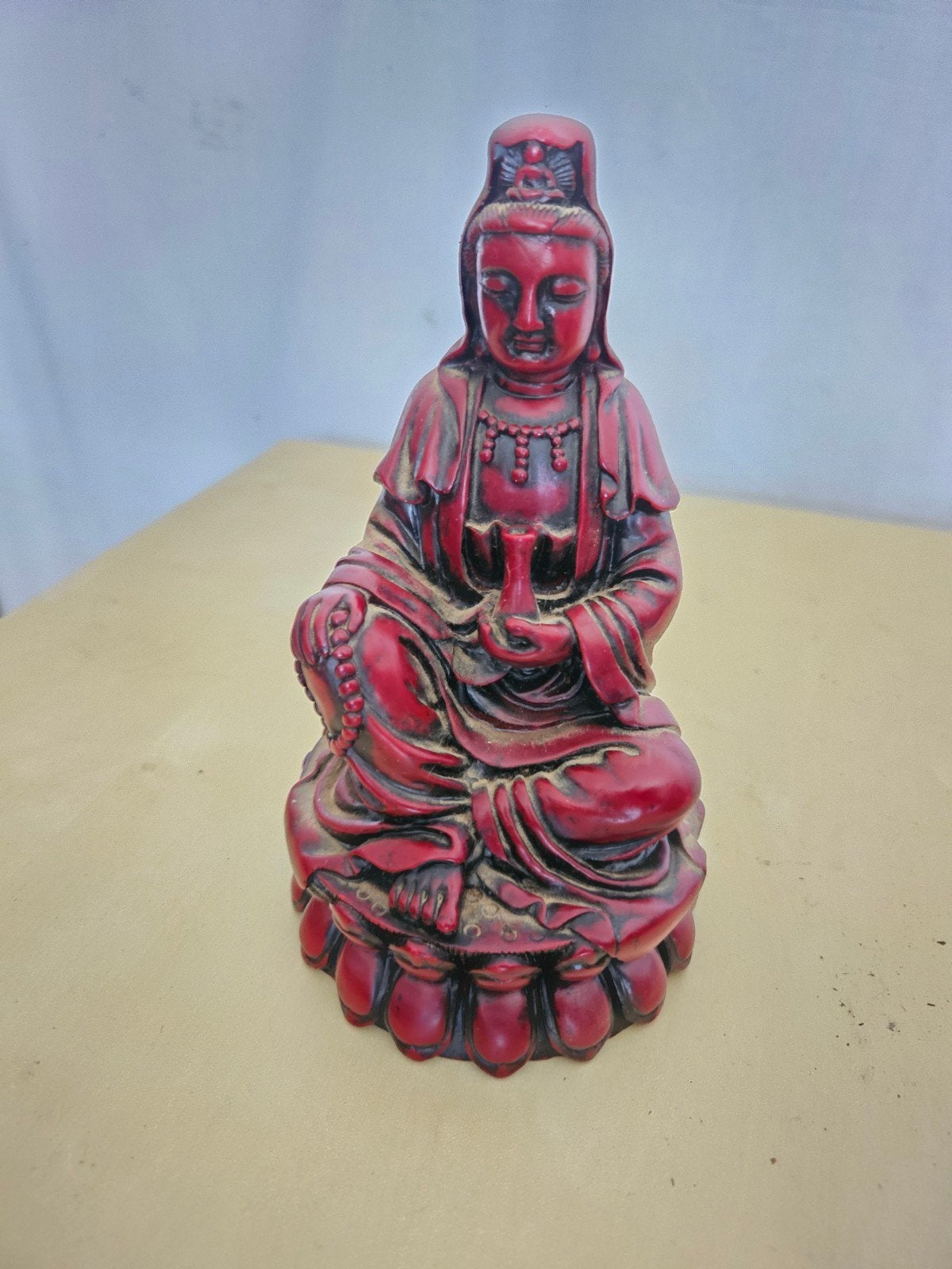 Rood Boeddha Beeld 20cm, Antiek en Kunst, Ophalen of Verzenden, Beeld, 20 - 50 cm, Rood