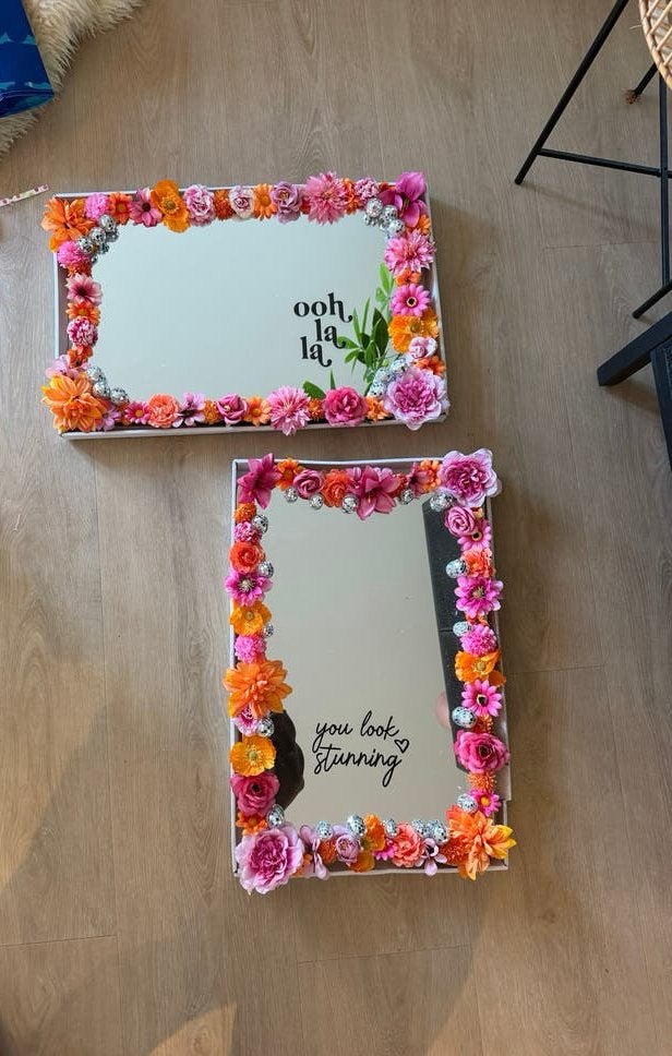 Leuke selfie spiegel met bloemenrand 38x58 cm, Ophalen, Minder dan 50 cm, Gebruikt, Minder dan 100 cm
