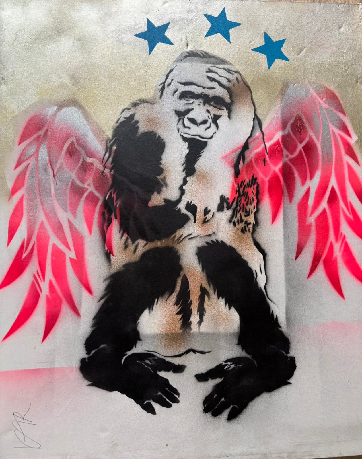 Monkey gone to heaven, Antiek en Kunst, Ophalen, Dieren, Op houten frame, Gemengde techniek