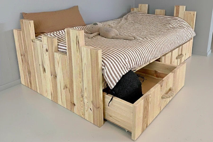 Kinderbed, eenpersoons, Ophalen, 180 cm of meer, 70 tot 85 cm, Lattenbodem