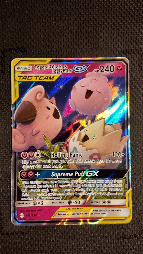Togepi & Cleffa & Igglybuff-GX 143 Cosmic Eclipse | Pokemon, Ophalen, Zo goed als nieuw, Losse kaart, Foil