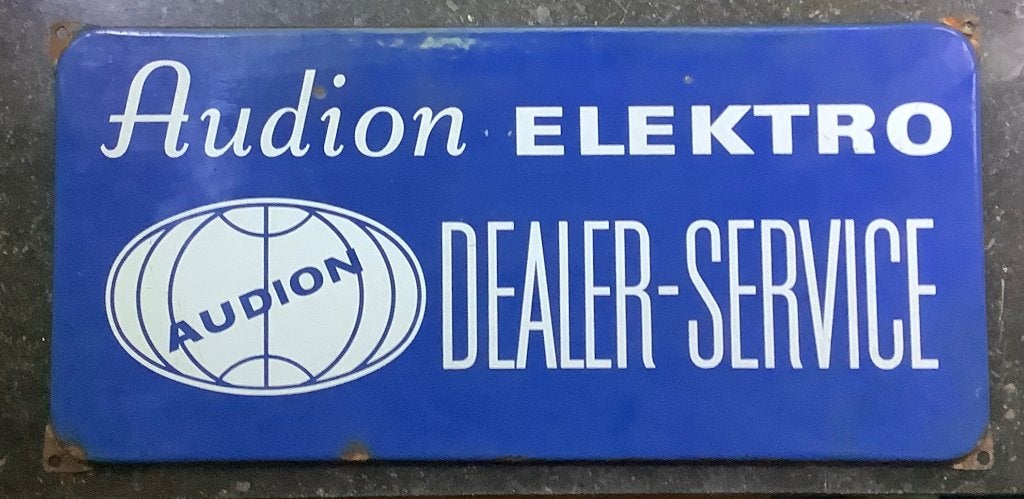 Audion Elektro Dealer-service emaille reclamebord, Ophalen of Verzenden, Gebruikt, Reclamebord