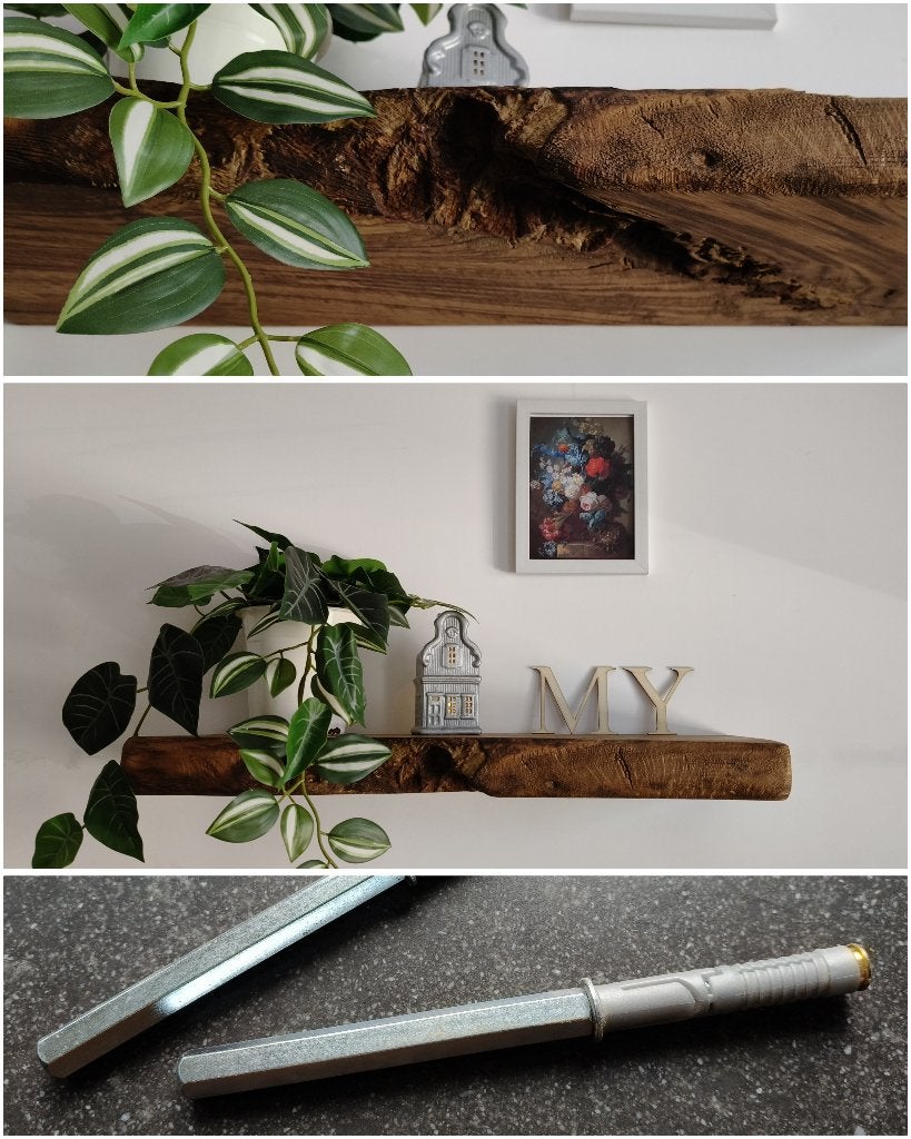 Zwevende massief eiken wandplank + montagepennen 58cm #287, Houtatelier M.Y., Info@myhoutatelier.nl, Nieuw, Ophalen of Verzenden