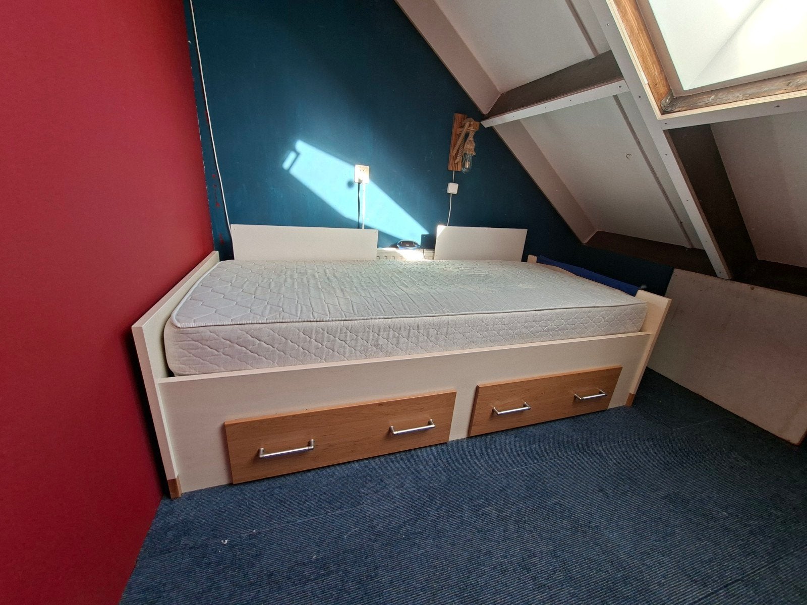Eenpersoonsbed met 2 lades en matras, Ophalen, Gebruikt, 90 cm, Eenpersoons