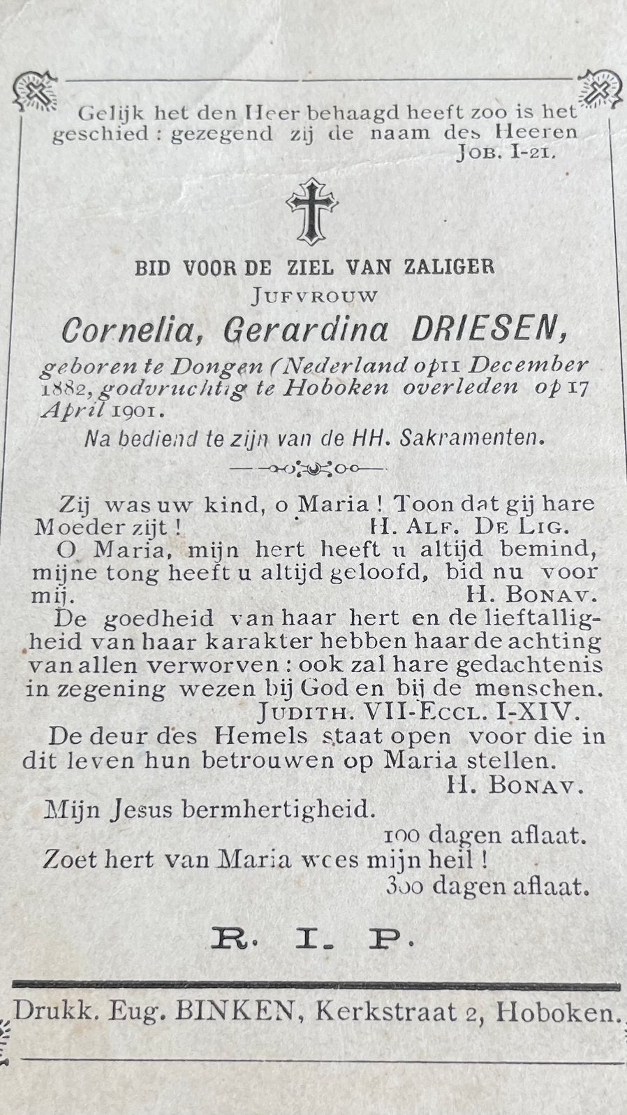 Cornelia Gerardina Driesen Dongen 1882, Verzamelen, Ophalen of Verzenden