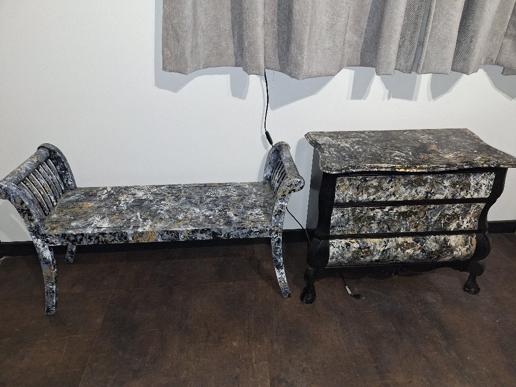 Buikkastje incl bankje geverfd door kunstenaar, Ophalen, Gebruikt, 50 tot 100 cm, 3 of 4 laden