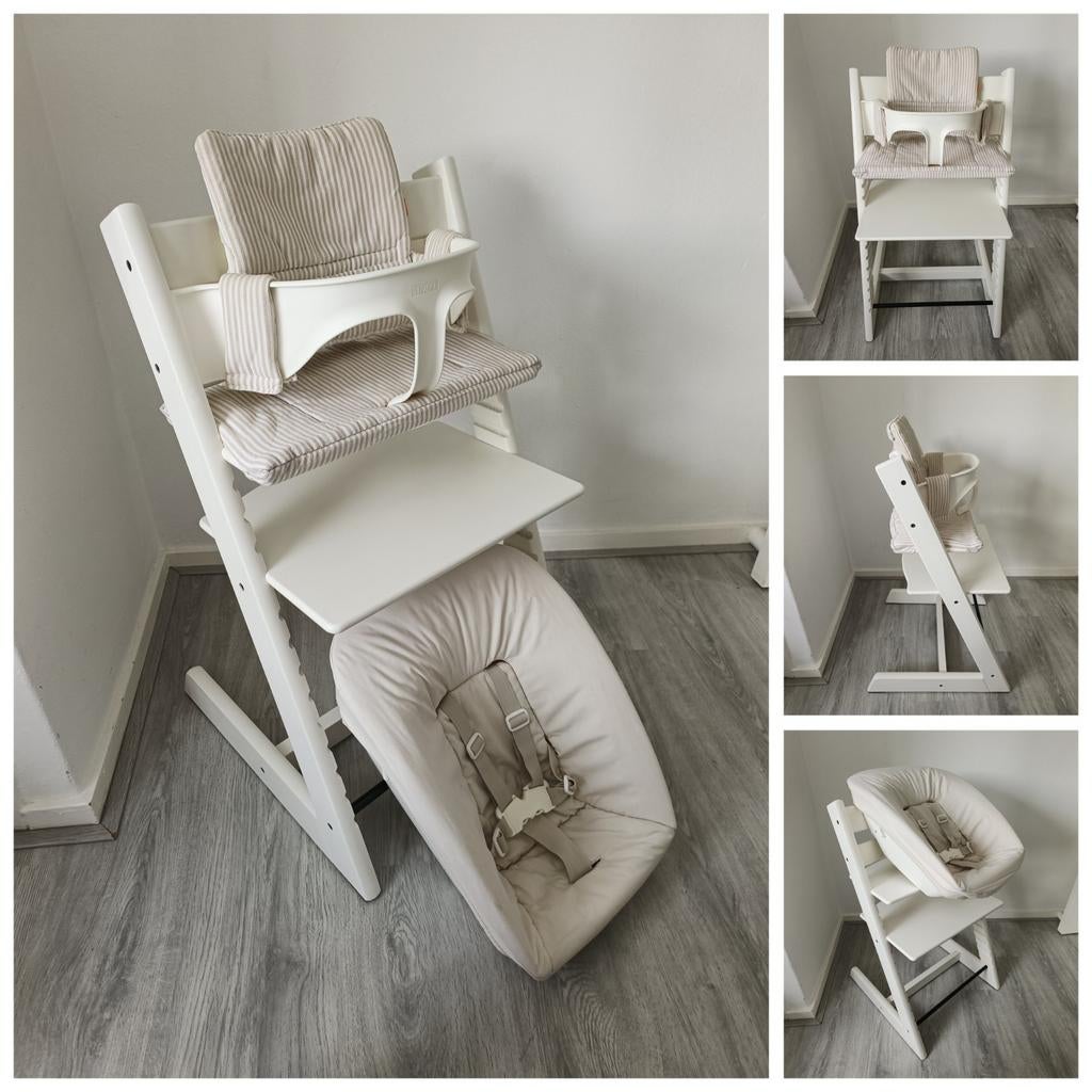 Stokke Tripp Trapp wit met babyset, kussenset, newbornset, Kinderen en Baby's, Kinderstoelen, Ophalen of Verzenden, Zo goed als nieuw