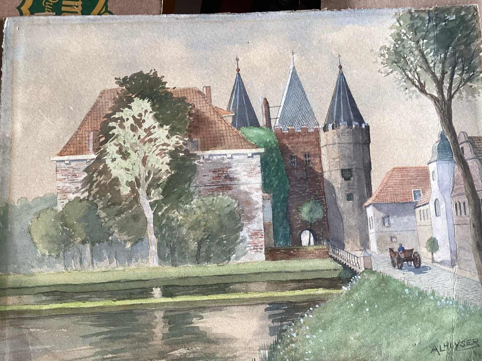 Oude aquarel van kasteel of vesting door A.L. Huyser, Ophalen of Verzenden, Gesigneerd, Klassiek, Aquarel