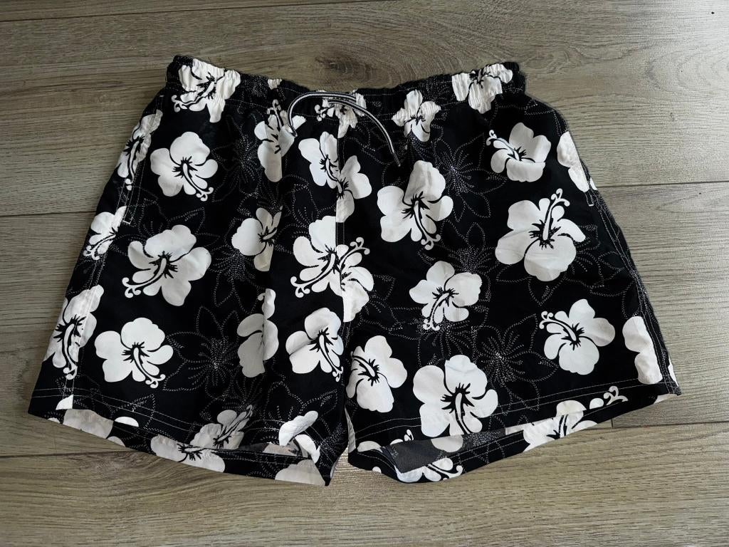 Zwembroek zwemshort Hawaï bloemen zwart zwarte XL, Verzenden, Maat 56/58 (XL), Zwart, Zwemshort