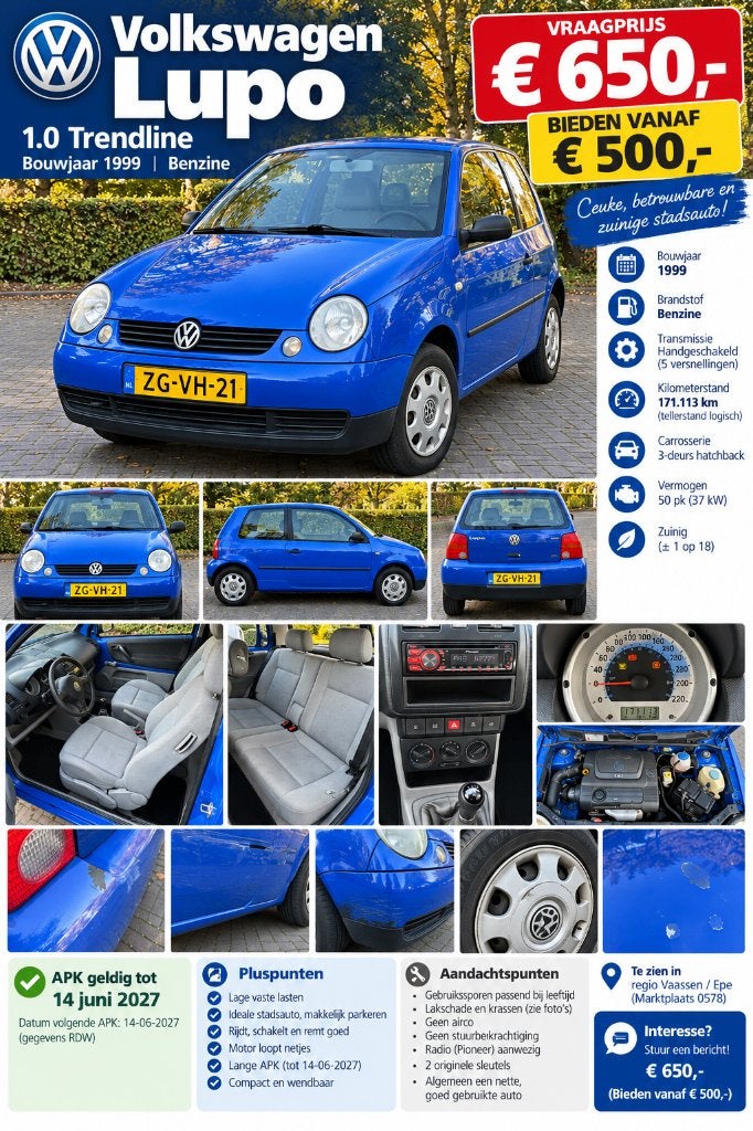 VW Luppo 1999 blauwe scheurijzer / Cross-auto, Ophalen