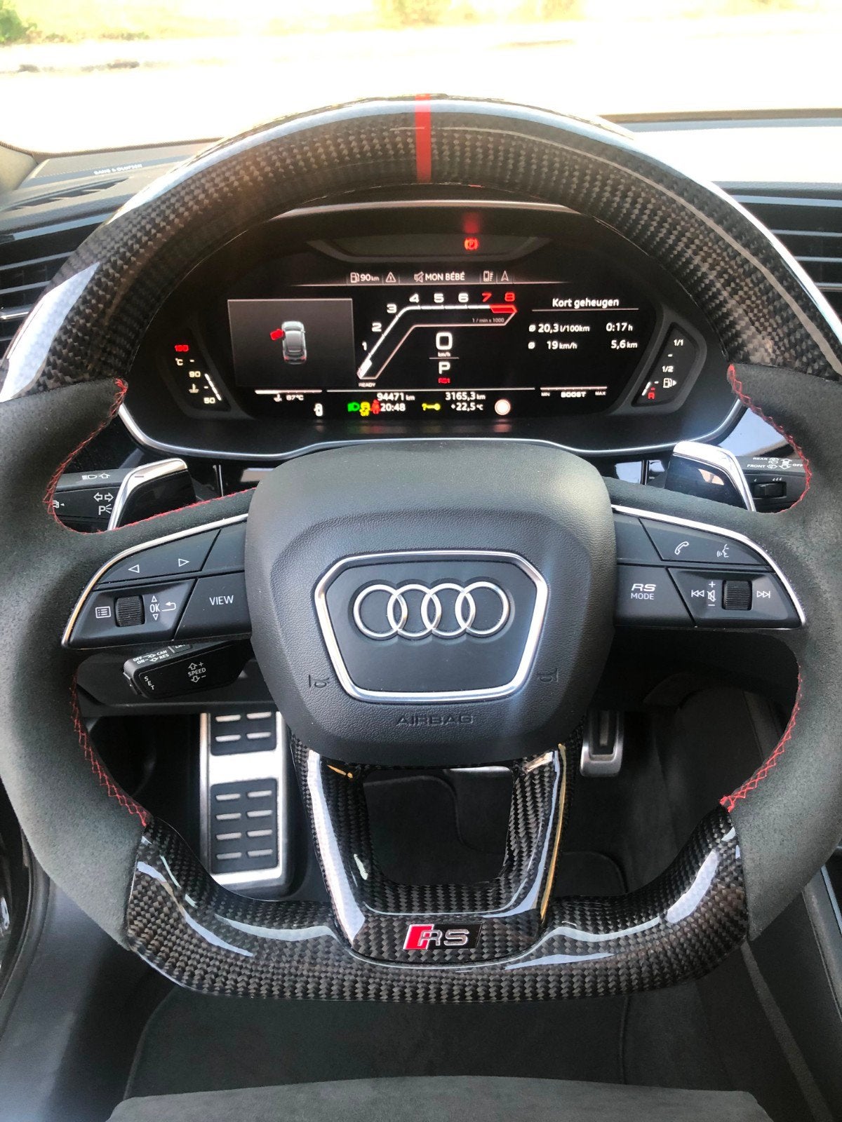 RSQ3 Carbon Alcantara Stuur met Rode Stiksels en Markering, Auto-onderdelen, Ophalen of Verzenden