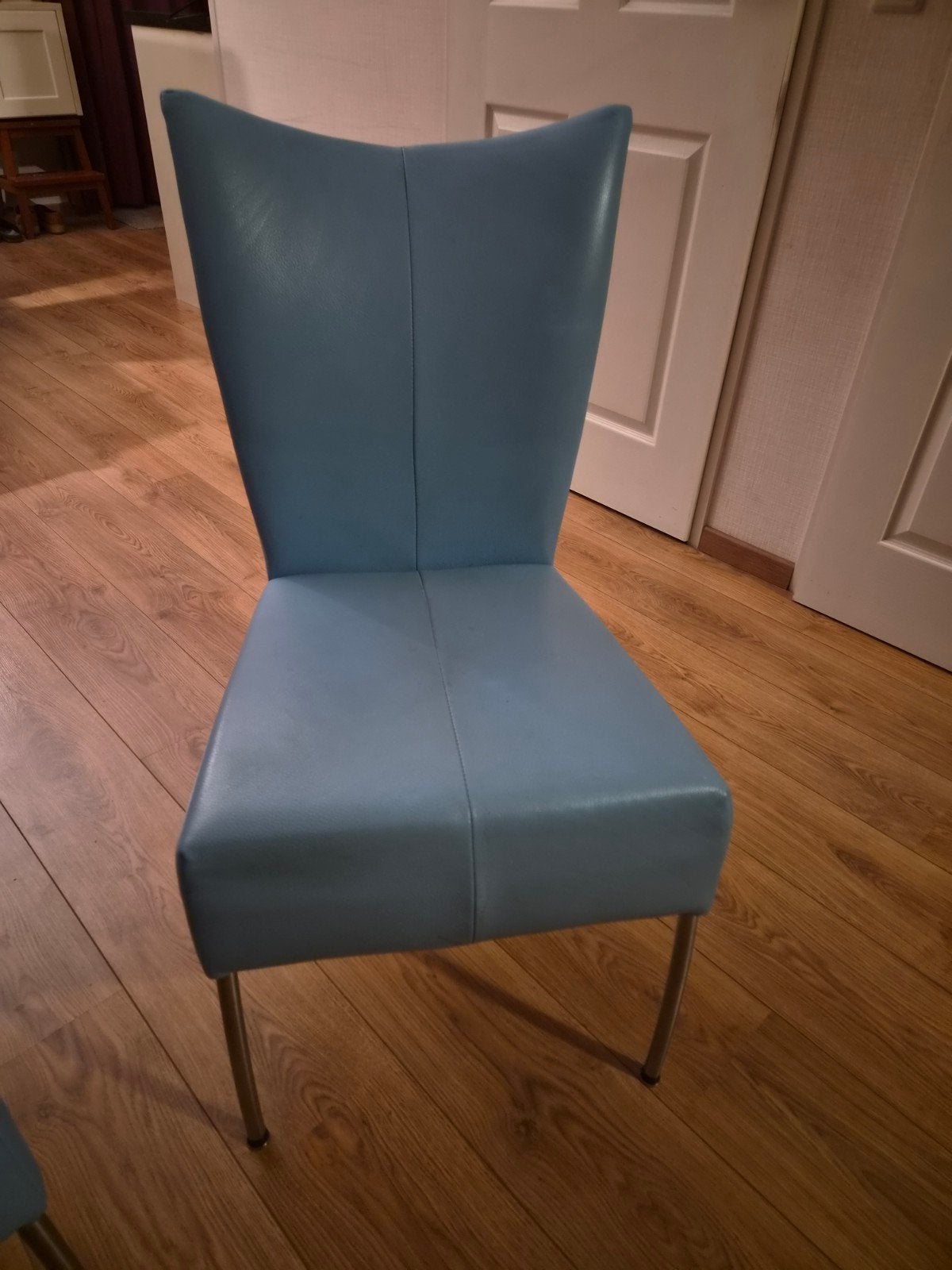 Bert Plantagie stoelen - lichtblauw leer, Modern design, Twee, Blauw, Ophalen of Verzenden