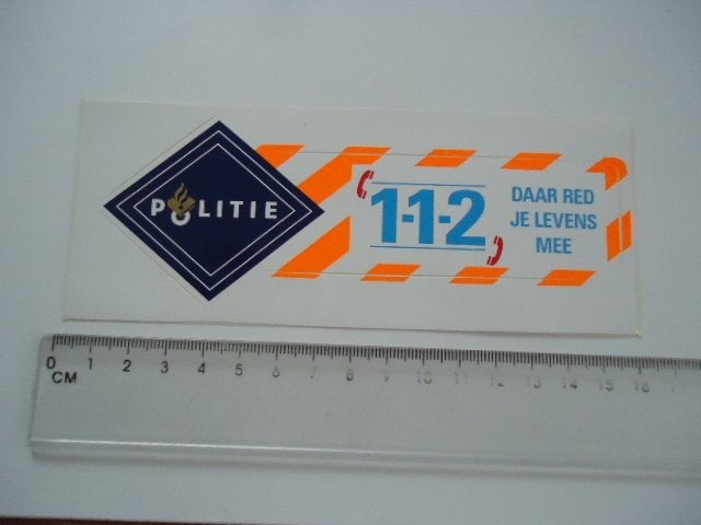sticker 112 ALARM Politie fel oranje retro plastic auto moto, Verzenden, Zo goed als nieuw, Overige typen