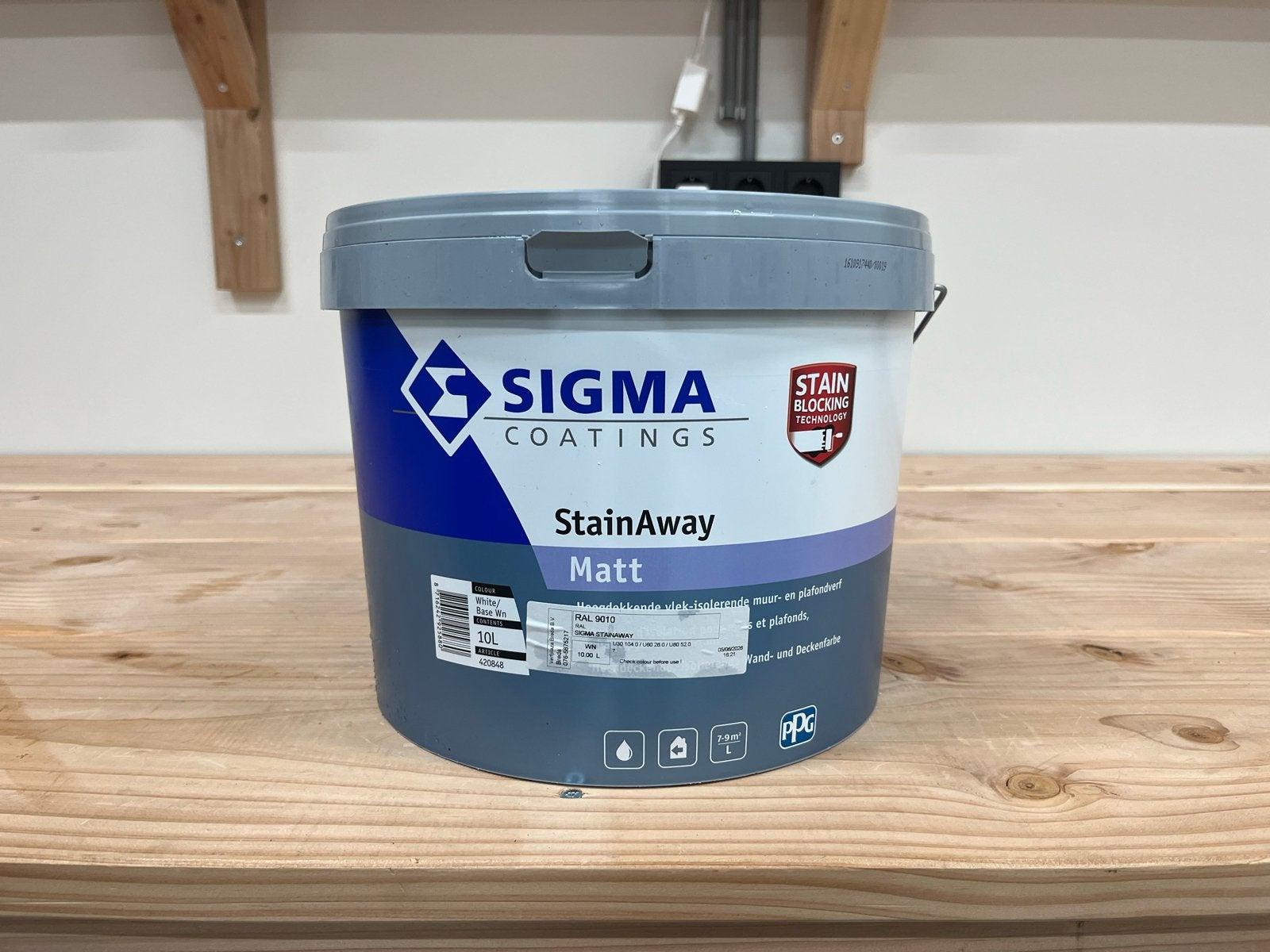 Sigma StainAway Matt RAL 9010 - 10L Vlek-isolerende Verf, Ophalen, 5 tot 10 liter, Wit, Nieuw