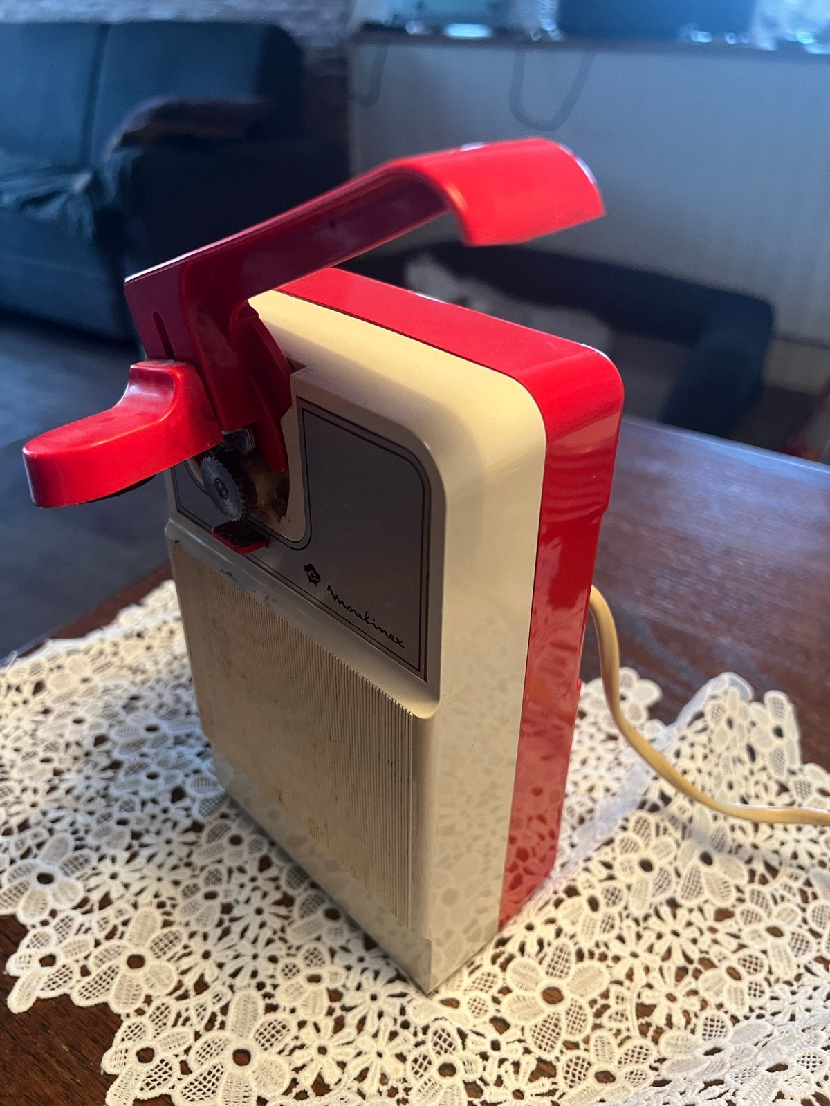Vintage Moulinex elektrische blikopener met messenslijper, Witgoed en Apparatuur, Ophalen of Verzenden, Gebruikt