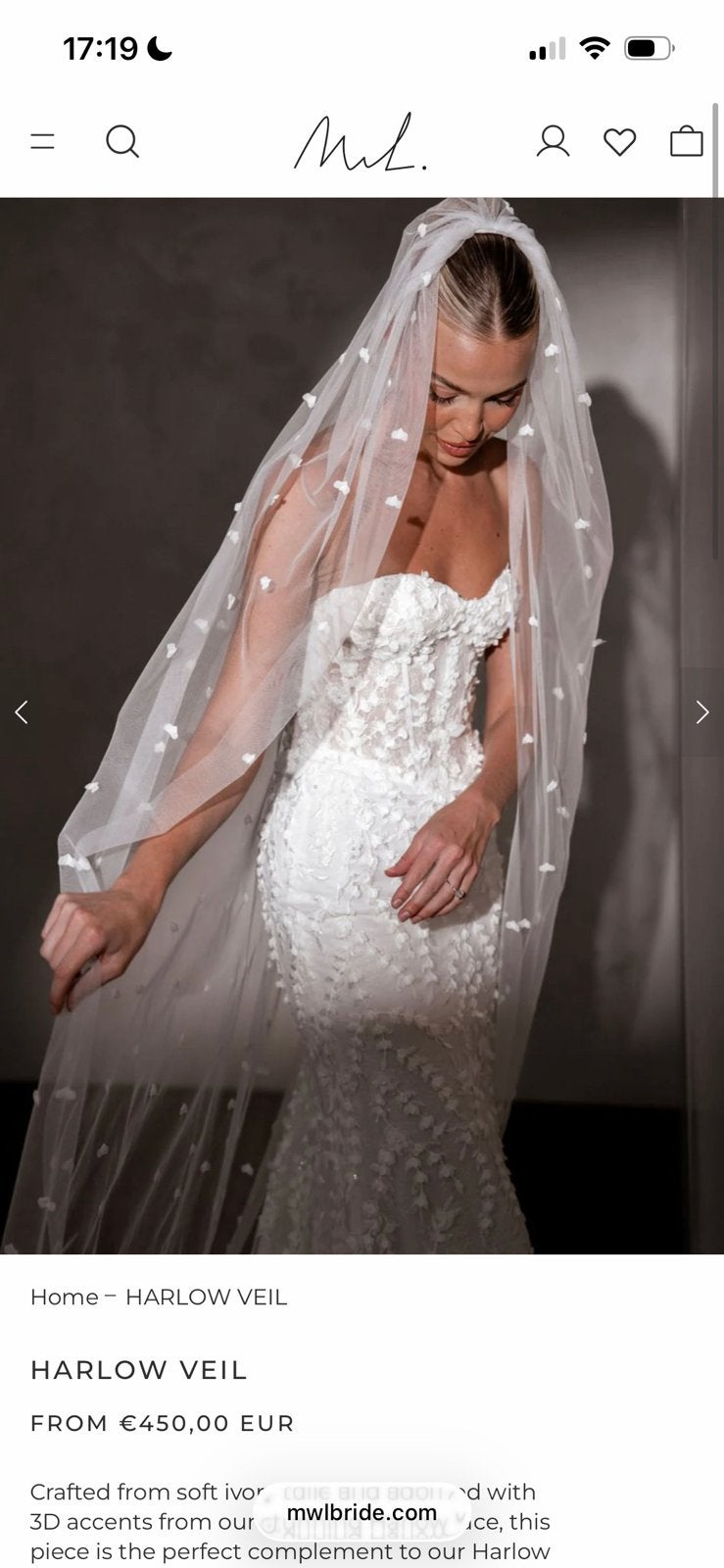 Harlow veil/sluier MWL Bride, Ophalen of Verzenden, Zo goed als nieuw, Accessoires
