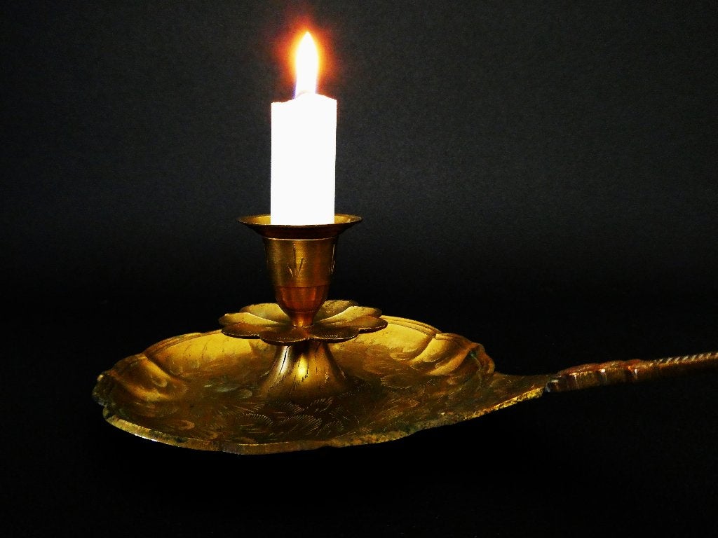 Messing blaker kandelaar floraal gegraveerd, Ophalen of Verzenden, Koper of Brons