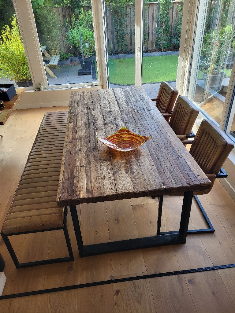 eettafel met stoelen, Ophalen, Gebruikt, Teakhout, 200 cm of meer