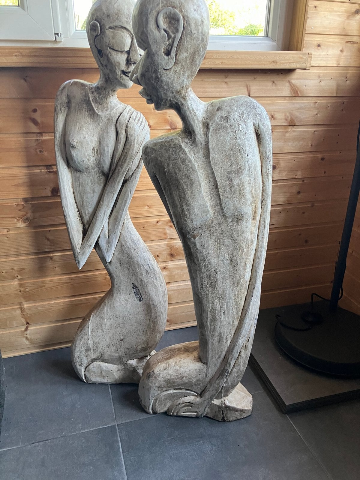 Houten sculpturen van een verliefd stel, Ophalen, Groep mensen, 50 - 100 cm, Handgemaakt