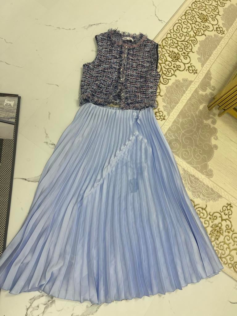Zara geplooide midi rok en tweed top set, Ophalen of Verzenden, Zo goed als nieuw