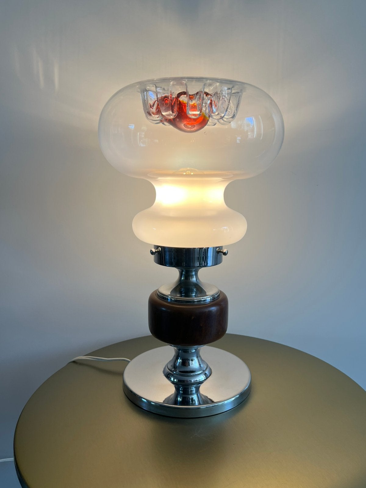 Design Klassieker: Grote Italiaanse Murano Tafellamp Mazzega, Ophalen, Met schakelaar, Gebruikt, Overige merken