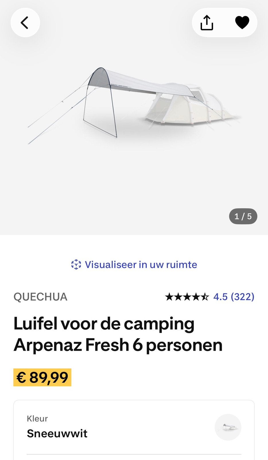 Luifel Quechua Arpenaz fresh, Ophalen, Zo goed als nieuw