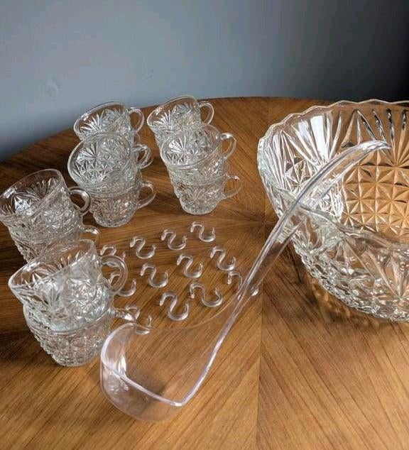 Vintage Anchor Hocking Arlington punch bowl set 12 pers., Antiek en Kunst, Ophalen