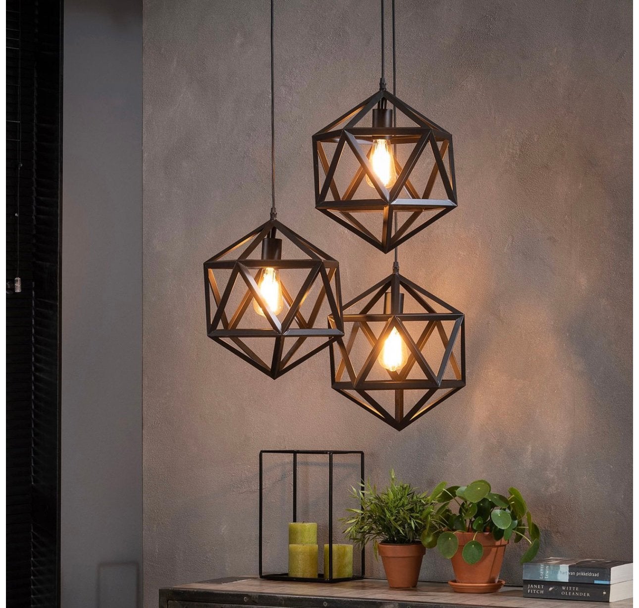 Hanglamp Sia 3-lichts triangel, zwart metaal, Ophalen, Zo goed als nieuw, Metaal, 75 cm of meer
