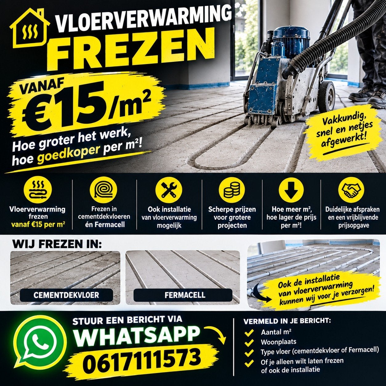 Vloerverwarming frezen vanaf €15 per m²!, Garantie