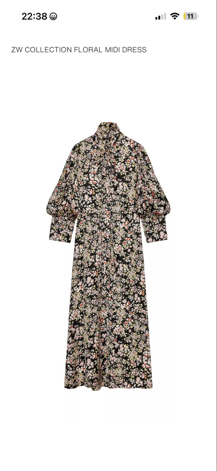 Zara Collection Bloemen Midi Jurk, Maat 38/40 (M), Verzenden, Zwart, Nieuw