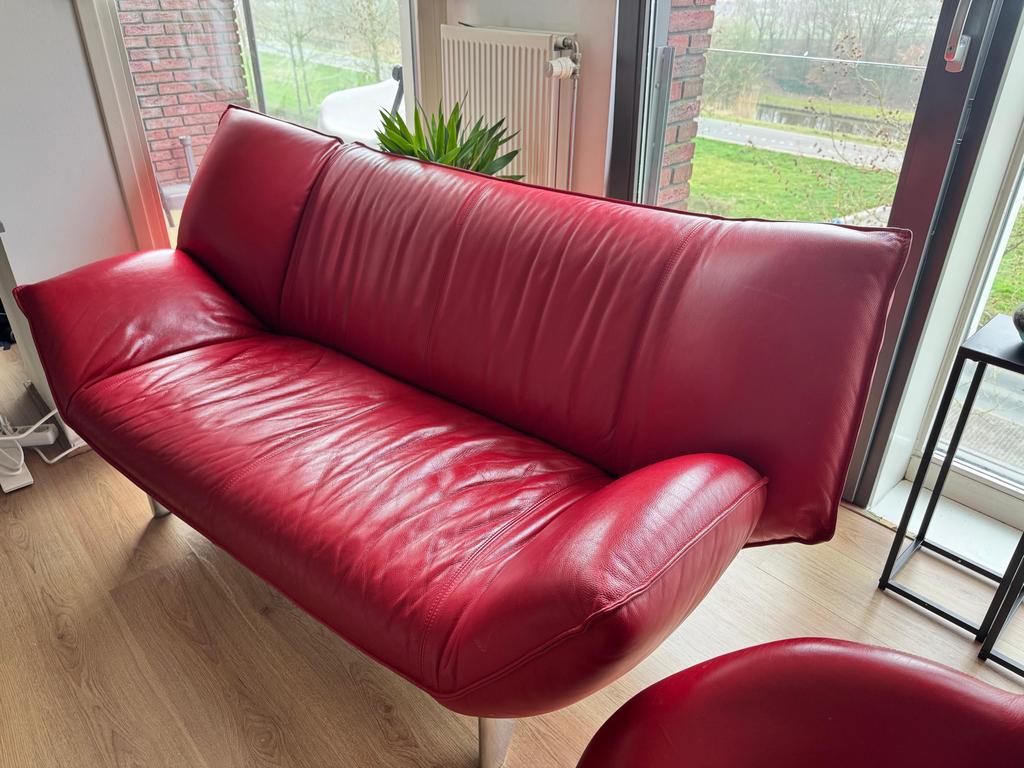 Leolux Tango Designbank - Rood Leer, Huis en Inrichting, Banken | Sofa's en Chaises Longues, Gebruikt, Driepersoons, 200 tot 250 cm