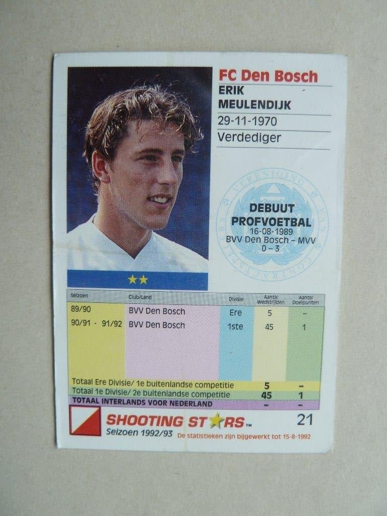 Shooting star 1992/1993  Nr.21 Erik.Meulendijk  Fc Den Bosch, Verzamelen, Sportartikelen en Voetbal, Ophalen of Verzenden, Zo goed als nieuw